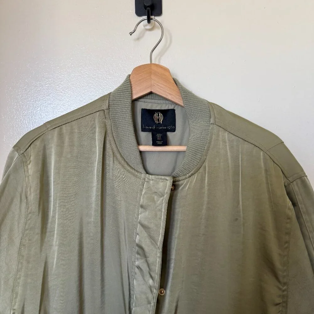 House of Harlow Olive Green Satin Bomber Jacket L​​